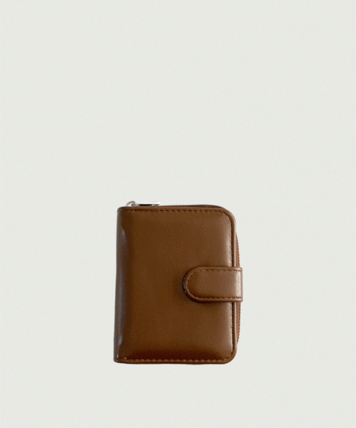 [무료배송] 브라운 크랙 똑딱이 버튼 지퍼 카드지갑