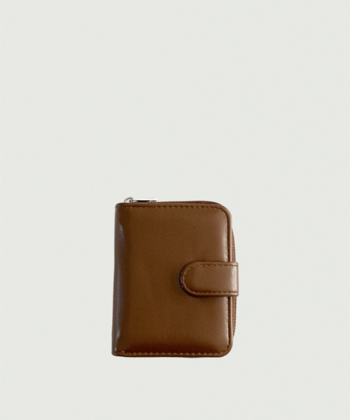 [무료배송] 브라운 크랙 똑딱이 버튼 지퍼 카드지갑
